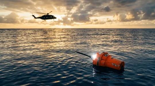 Balise de détresse maritime émettant un signal d'urgence lors d'une opération de sauvetage en mer