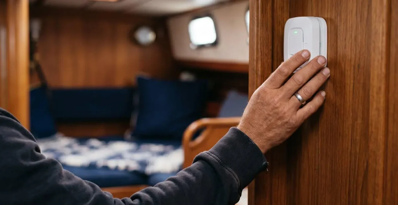 Détecteur de monoxyde de carbone marin installé dans une cabine de bateau