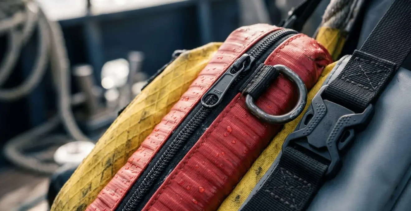 Système modulaire de sac d'évacuation maritime avec compartiments identifiables au toucher