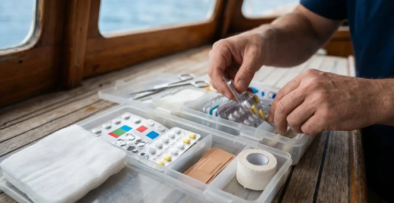 Organisation thématique de kits médicaux d'urgence pour navigation hauturière