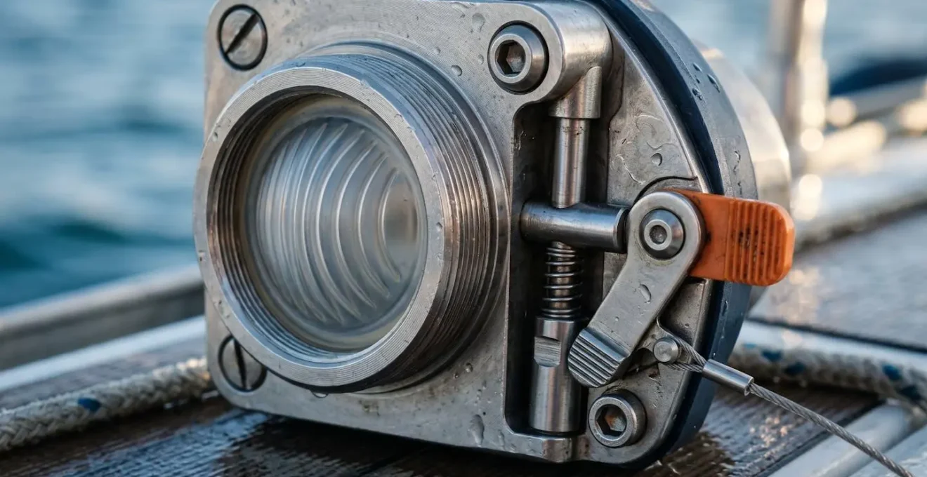 Mécanisme de largueur hydrostatique pour balise de détresse montrant le système de déclenchement automatique