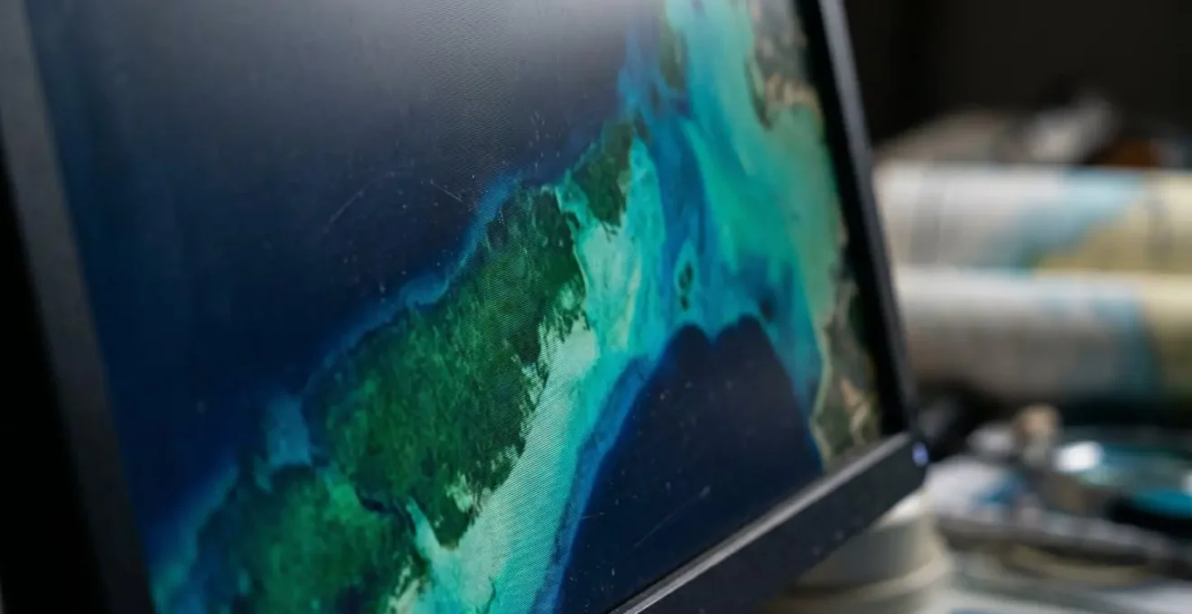 Vue satellite en fausses couleurs montrant la distinction entre herbiers de posidonies et zones sableuses en Méditerranée