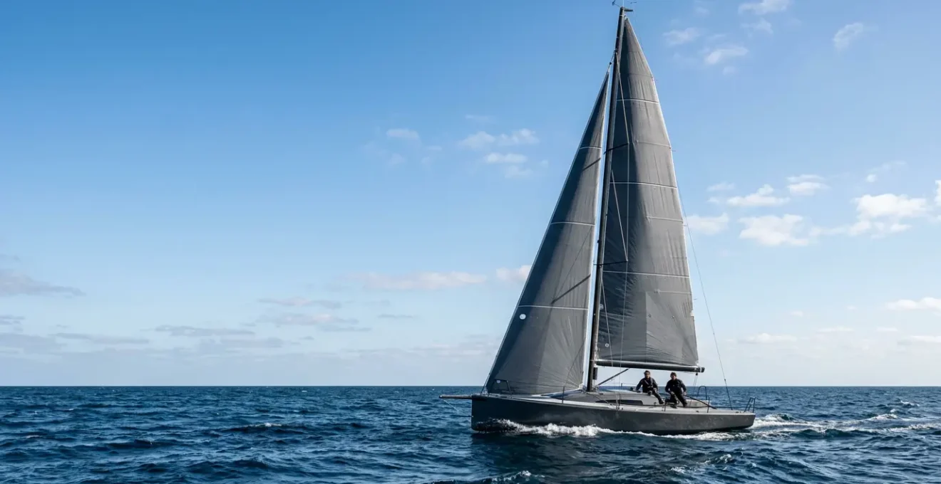 Voilier de 35 pieds naviguant avec un mât en carbone haute performance