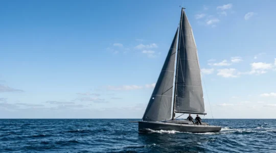 Voilier de 35 pieds naviguant avec un mât en carbone haute performance