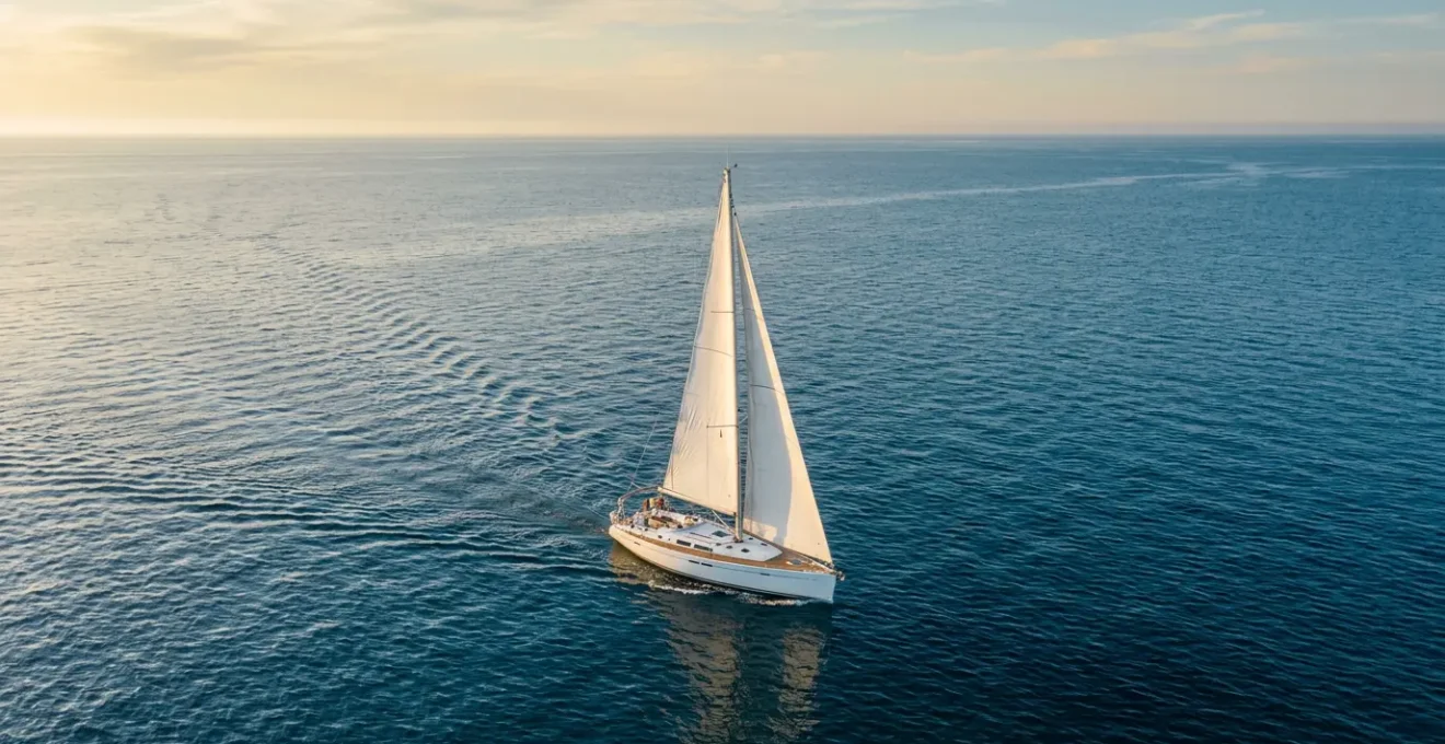 Voilier naviguant sur une mer cristalline sous un ciel dégagé illustrant la navigation responsable