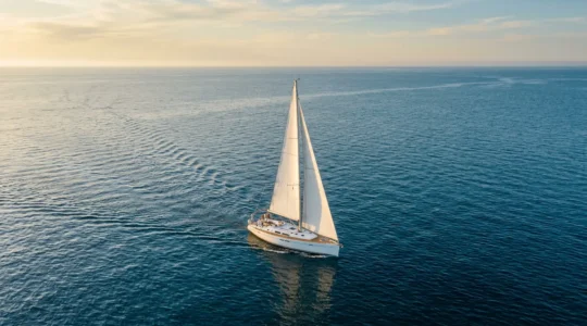 Voilier naviguant sur une mer cristalline sous un ciel dégagé illustrant la navigation responsable